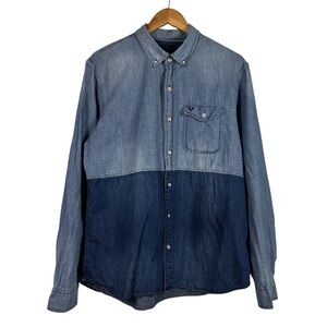 True Religion Chambray Western Pearl Snap Button Up Shirt Size Small Men's